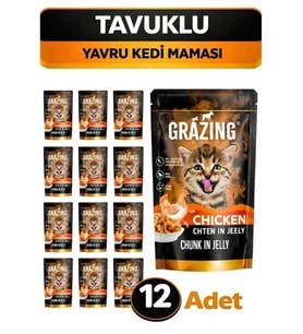 12li Yavru Kedi Yaş Maması Tavuklu Sağlıklı Gelişim sağlar 85 gr x 12 Adet