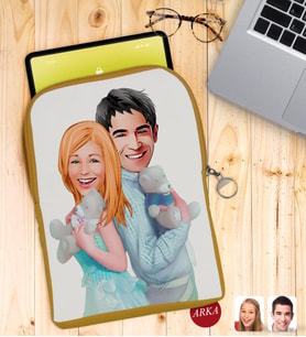 BK Gift Kişiye Özel Sevgililer Karikatürlü Taşınabilir Koruyucu Tablet Kılıfı & Organizer Çanta - Sarı-87