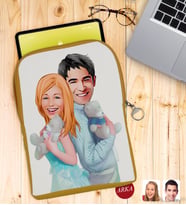 BK Gift Kişiye Özel Sevgililer Karikatürlü Taşınabilir Koruyucu Tablet Kılıfı & Organizer Çanta - Sarı-87