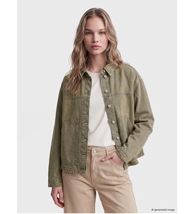 LCW Vision Yeşil Gömlek Yaka Oversize Kadın Jean Ceket