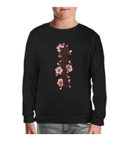 Japanese Quote with Decorative Flowers Siyah Çocuk Sweatshirt