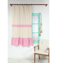 Naturel Fırfırlı Perde Kornişli Vintage Renkli (Pembe)