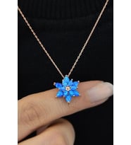 925 Ayar Gümüş Opal Okyanus Mavisi Lotus Kolye