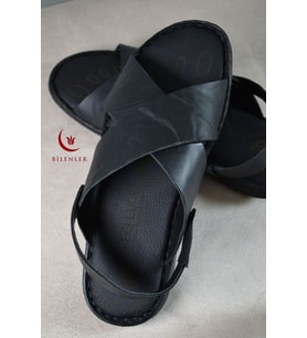 Erkek Çapraz Model Yumuşak Taban Sandalet&Terlik Hac, Umre ve Günlük Kullanıma Uygun (Siyah)
