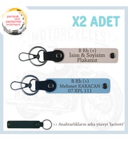 Motorcu Tarzına Özel İsim Plaka, B Rh (+) Kan Grubu Yazılı Hediyelik x2 Anahtarlık, Pudra-Mavi-Laci