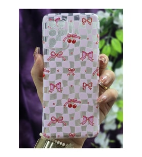 Oppo Reno 5 Lite Uyumlu Kurdele ve Kiraz Desenli Şeffaf Telefon Kılıfı