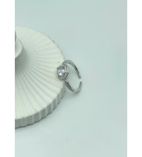 Çelik Silver Tek Taş Ayarlanabilir Yüzük - 25yzk142