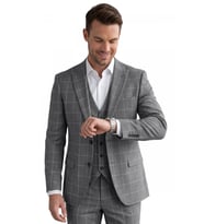 DeepSEA Erkek Koyu Lacivert Slim Fit 3’lü Takım Elbise – Yelekli Ekose Desenli Çift Düğme Takım Elbise 2600501