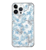 Apple iPhone 14 Pro Uyumlu Köşe Korumalı Antişok Kapak Floral Mavi Tasarımlı Şeffaf  Kılıf