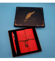 Deri Defter Kalem Seti (Kırmızı)