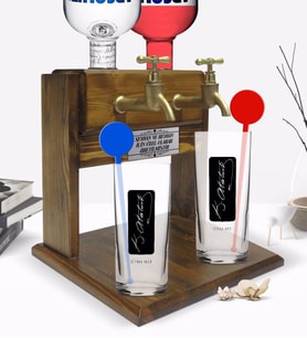 BK Gift Kişiye Özel Renkli Baskılı Atatürk Temalı İkili Vodka Bardağı ve Çift Musluklu Doğal Ahşap Vodka Standı-30 (Model 1)