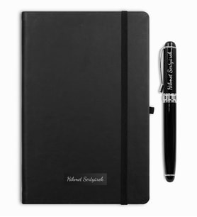 Kişiye Özel Siyah Defter & Kişiye Özel Roller Kalem