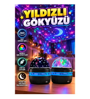 360° Döner Yıldız ve Galaksi Projektör Gece Lambası – USB’li Renkli Işık Efektli
