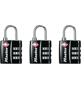 Master Lock Siyah Tsa Onaylı Geniş Kilit Gövdeli Ve İnce, Dayanıklı Çelik Kelepçe, Sırt Çantaları Iç (Standart)