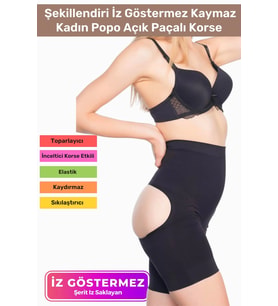 Özel Üretim Toparlayıcı Sıkılaştırıcı Şekillendiri İz Göstermez Kaymaz Kadın Popo Açık Paçalı Korse (Siyah)