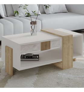 Meleni Orta Sehpa – 90 cm Modern Tasarım – Raflı (Beyaz)