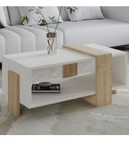 Meleni Orta Sehpa – 90 cm Modern Tasarım – Raflı (Beyaz)