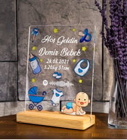 Hoş geldin Bebek Doğum Hediyesi, İsimli Yeni Doğan Hediyesi Kişiye Özel Çerçeve, İsimli Spotify Kodlu Hediye (Dikey) (Mavi)