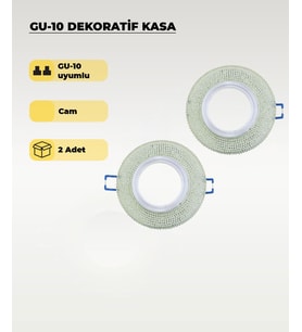 Su Yeşili GU10 Uyumlu Kristal Cam Spot Kasa (2 Adet) – Dekoratif Gömme Tavan Uyumlu