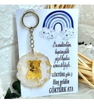 25 Adet Ayıcık Pleksili Epoksi Anahtarlık Kağıt Üzeri Yenidoğan  Bebek Hediyelik-