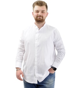 Mode XL Büyük Beden Erkek Gömlek Uzun Kol Likralı Keten Gömlek U20385 Beyaz