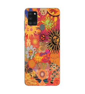 Samsung Galaxy A21S Uyumlu Vintage Kolaj Desenli Şeffaf Telefon Kılıfı