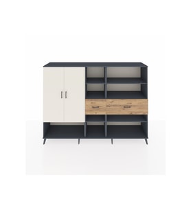 Hyperion Dolap 10 Raflı 2 Çekmeceli 2 Kapaklı 220x44x163 Antrasit-Aytaşı/Çam