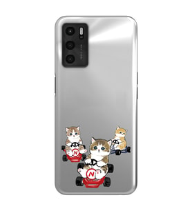 Oppo A16 / A55 Uyumlu Kediler Araba Tasarımlı Şeffaf Telefon Kılıfı