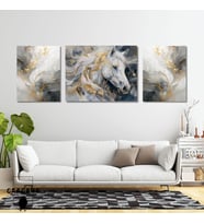 3lü Kanvas Şık Salon Duvar Tablosu Modern Soyut Gri Gold At