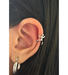 Premium Seri Tırmanan Çöp Adam Model Tasarım Sıkıştırmalı Earcuff Çelik Kıkırdak Küpe