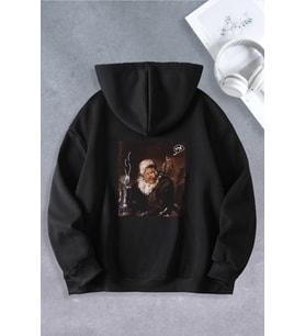 Unisex Kadın Erkek Why Baskılı Oversize Sweatshirt (Siyah)
