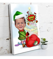 Çocuk Noel Baba Karikatürlü Kanvas Tablo