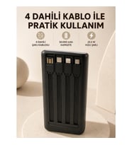 Mey İthalat® Hızlı Şarj Powerbank 50.000 mAh 4 Dahili Kablolu LED Aydınlatmalı Dijital Göstergeli Ta