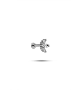 925 Ayar Gümüş Rodyumlu Minimal Üç Mekik Taşlı Lotus Tragus Piercing Küpe