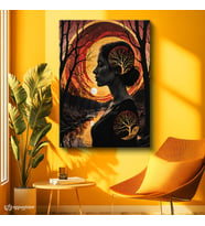 Dikey Kanvas Tablo Kadın Ve Ağaç Sanat Tablosu Ev Ofis Duvar Dekoru