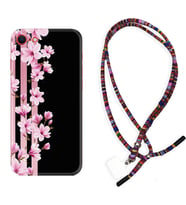 Apple iPhone 5 6 7 8 Plus Se XR Kılıf Boyun Asklı Rasta Silikon Pink Flowers 3 1393