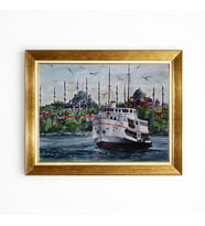 Tablore Altın Çerçeveli İstanbul Vapuru Ve Tarihi Yarımada Camili Tablo