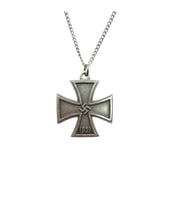 Gri 1939 Demir Haç Madalyası Figürlü Unisex Kolye – 60 cm Zincirli Antik, Gotik Tasarım