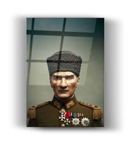 Mustafa Kemal Atatürk Portre Cam Tablo- Ev Ve Ofis Dekorasyonu - İnsan - Atatürk - Cumhuriyet - Hediye -  Duvar Dekoru (Siyah)