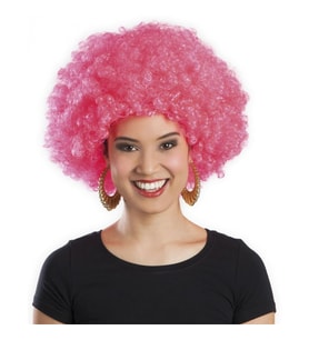Pembe Renk Kıvırcık Afro Bonus Peruk