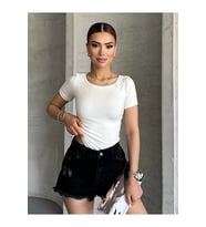 Kadın Kayık Yaka Ekru Kısa Kollu Bluz