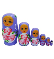 Ahşap Matruşka Bebek Altılı Set Mor (Gül Pembe)