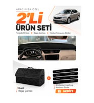 e-biz SKODA OCTAVİA (2013-2019) Uyumlu Torpido Örtüsü + Deri Bagaj Çantası Seti - Siyah - SK010