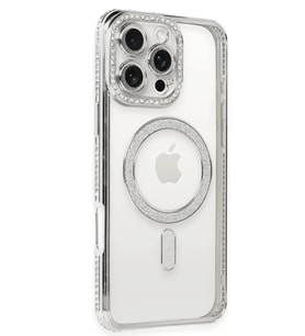 Newface Apple iPhone 16 Pro Kılıf Joke Simli Magneticsafe Kılıf - Gümüş