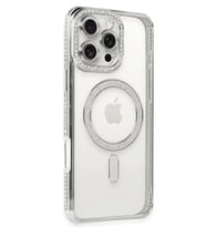 Newface Apple iPhone 16 Pro Kılıf Joke Simli Magneticsafe Kılıf - Gümüş