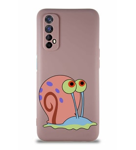 Realme 7 Soft Premier Kapak Salyangoz Gary Tasarımlı Silikon Kılıf - Pudra (Şeffaf)