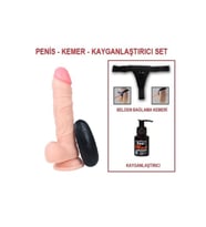 21 cm Belden Bağlamalı Titreşimli Realistik Dildo Penis Set