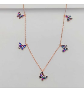 Gümüş Kelebek Model Mix Taşlı Kolye 925 Ayar (Karışık)