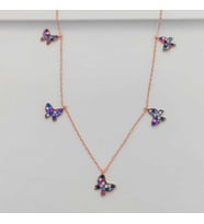 Gümüş Kelebek Model Mix Taşlı Kolye 925 Ayar (Karışık)