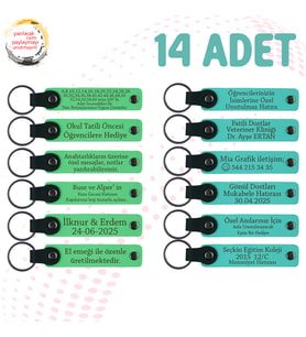 F Yeşili & Turkuaz, Kına Gecesi Misafirlerine Anlamlı Anı, 14’lü Set, Kişiye Özel Deri Anahtarlık